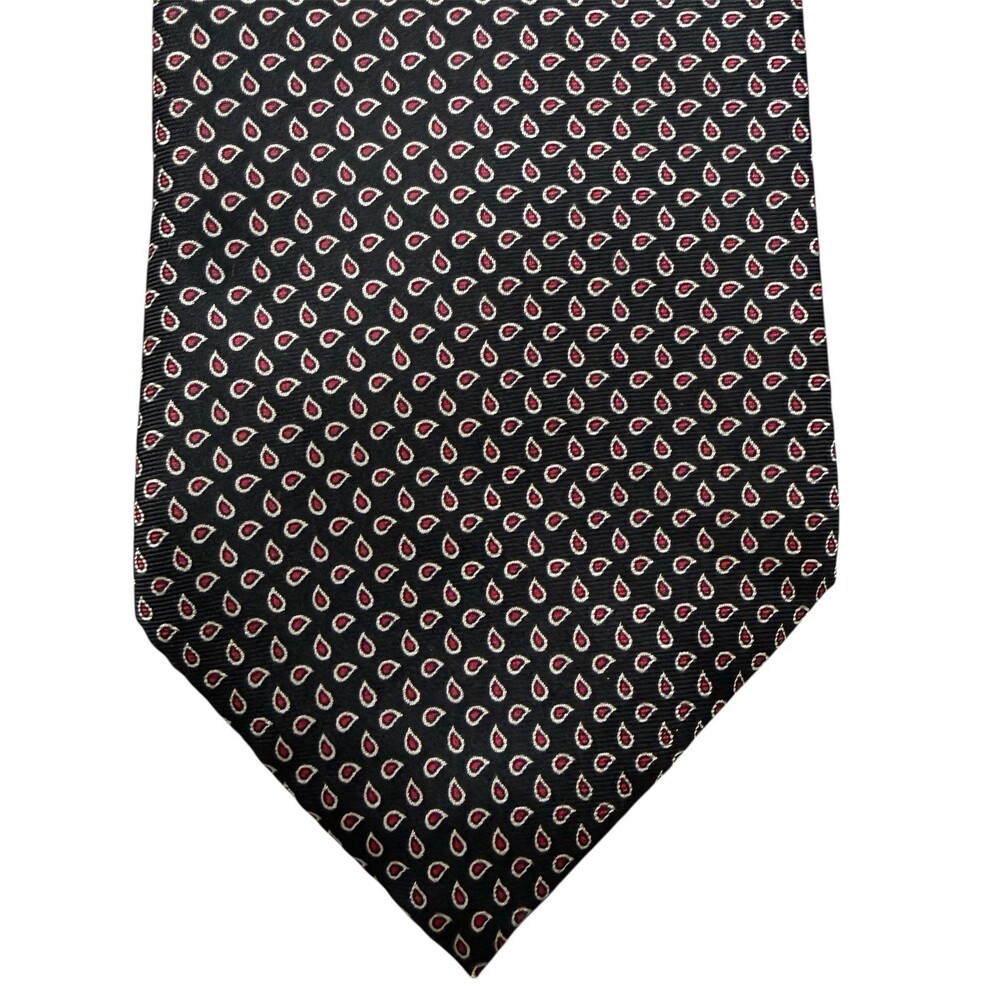 Hardy Amies Men’s Black Silk Tie Red Teardrop Print Savile Row Luxury British